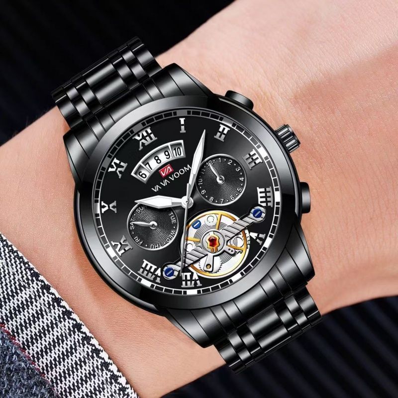 Stainless Steel Tourbillon Non-automatic Mechanical Multi-functional Business Watch With Luminous And Waterproof Features For Men
