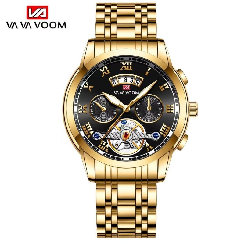 Stainless Steel Tourbillon Non-automatic Mechanical Multi-functional Business Watch With Luminous And Waterproof Features For Men