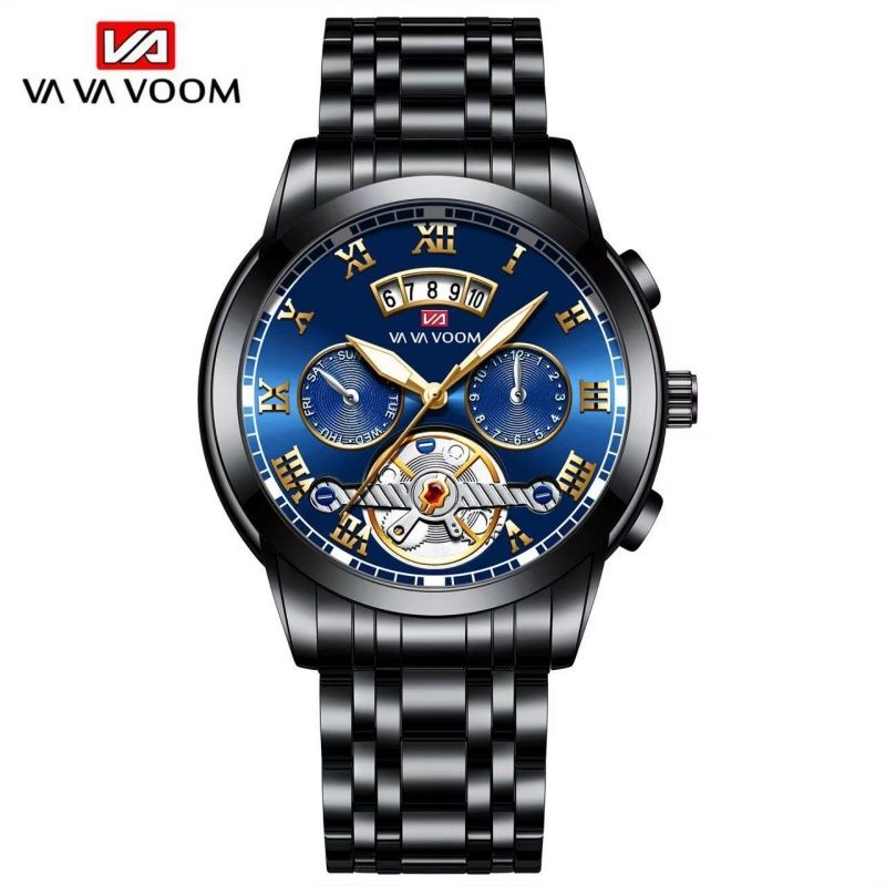 Stainless Steel Tourbillon Non-automatic Mechanical Multi-functional Business Watch With Luminous And Waterproof Features For Men