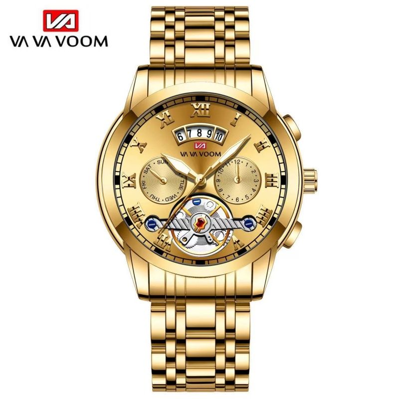 Stainless Steel Tourbillon Non-automatic Mechanical Multi-functional Business Watch With Luminous And Waterproof Features For Men