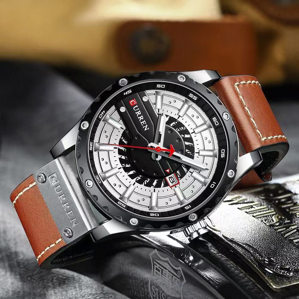Simple Business Leather Watch, Equipped with Japanese Seiko PC32 Movement, Featuring Waterproof Function, Practical Quartz Calendar and Luminous Display