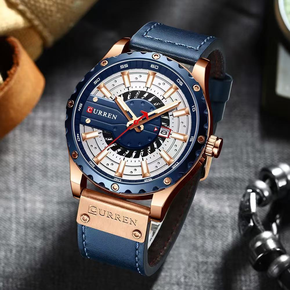 Simple Business Leather Watch, Equipped with Japanese Seiko PC32 Movement, Featuring Waterproof Function, Practical Quartz Calendar and Luminous Display
