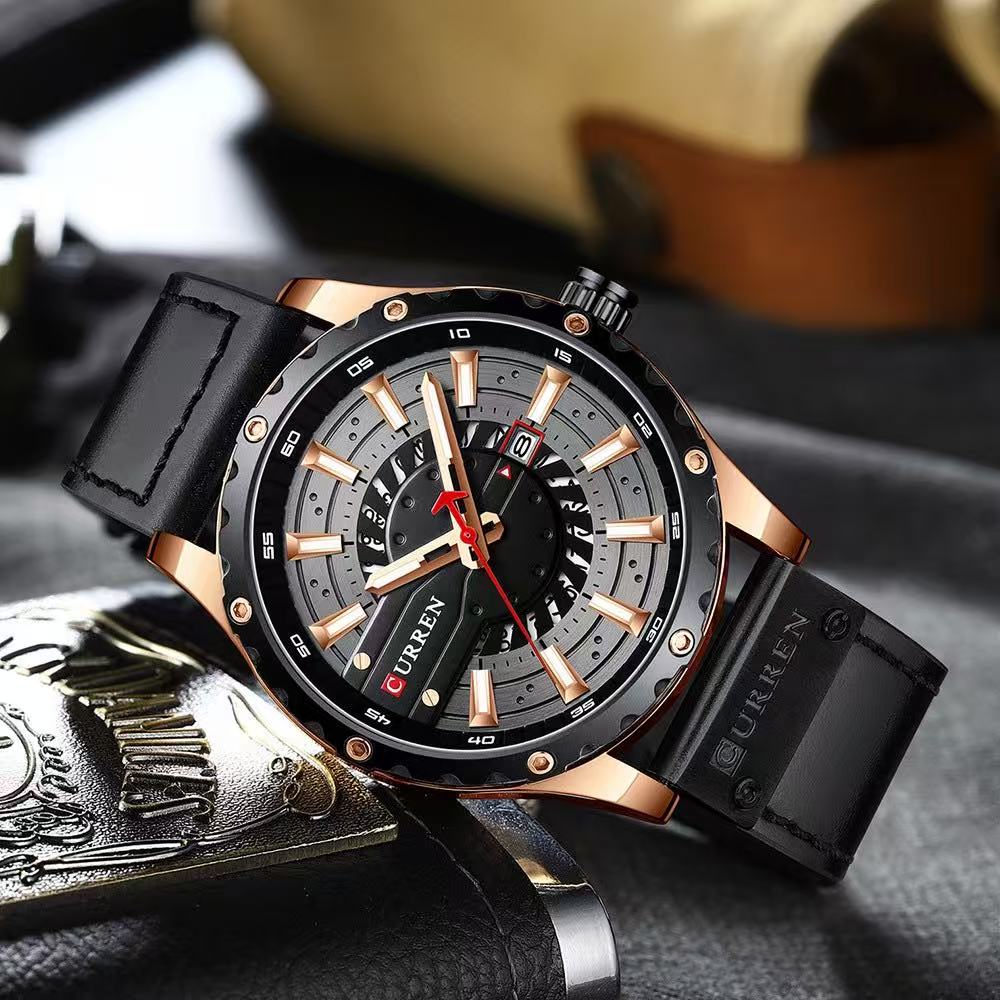 Simple Business Leather Watch, Equipped with Japanese Seiko PC32 Movement, Featuring Waterproof Function, Practical Quartz Calendar and Luminous Display