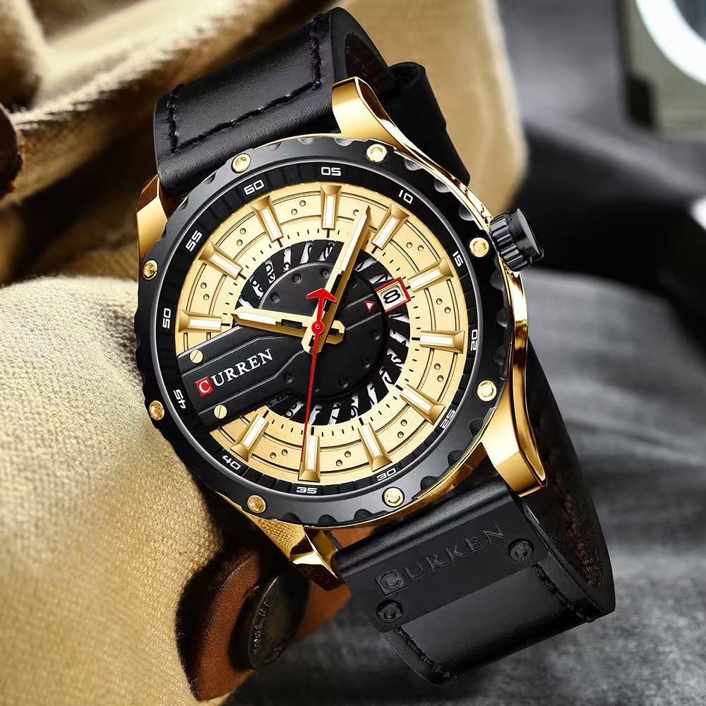 Simple Business Leather Watch, Equipped with Japanese Seiko PC32 Movement, Featuring Waterproof Function, Practical Quartz Calendar and Luminous Display