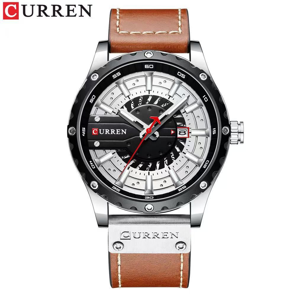 Simple Business Leather Watch, Equipped with Japanese Seiko PC32 Movement, Featuring Waterproof Function, Practical Quartz Calendar and Luminous Display