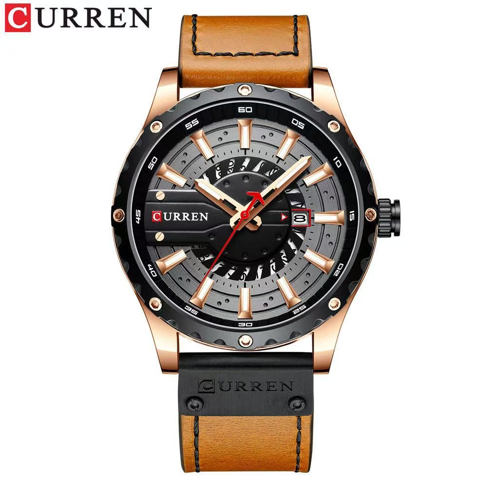 Simple Business Leather Watch, Equipped with Japanese Seiko PC32 Movement, Featuring Waterproof Function, Practical Quartz Calendar and Luminous Display