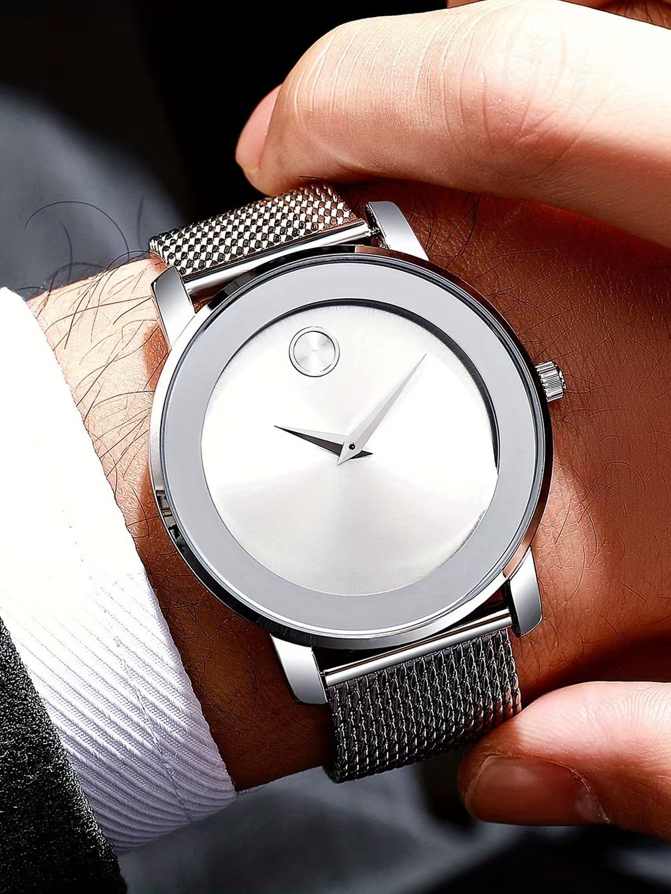 Ultra-thin Stainless Steel Mesh-band Business Men's Quartz Watch, Classic, Simple and Stylish, Made of Stainless Steel Alloy.