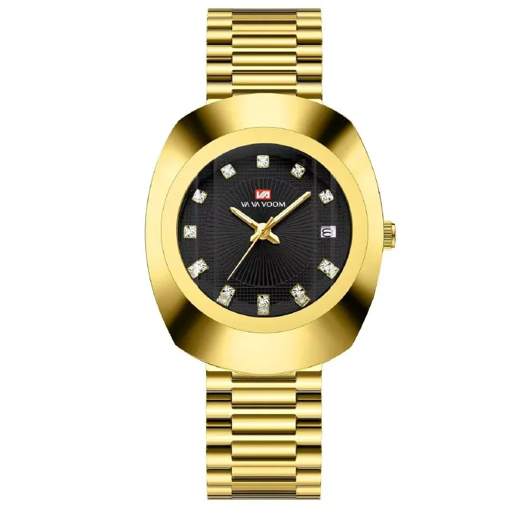 Golden - Hued Diamond - Inset Couple Quartz Watches with Waterproof Steel Straps, Loving You Every Moment