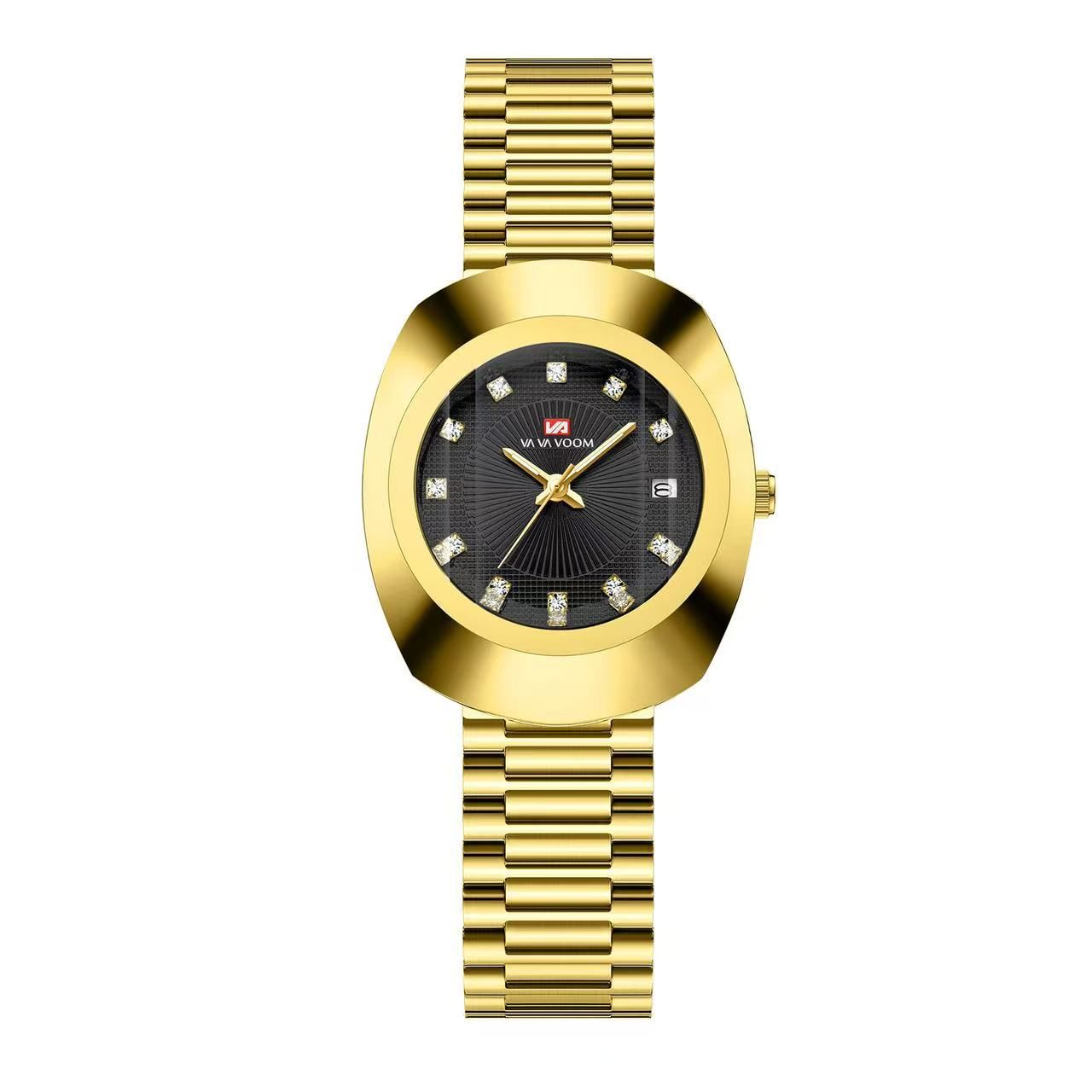 Golden - Hued Diamond - Inset Couple Quartz Watches with Waterproof Steel Straps, Loving You Every Moment