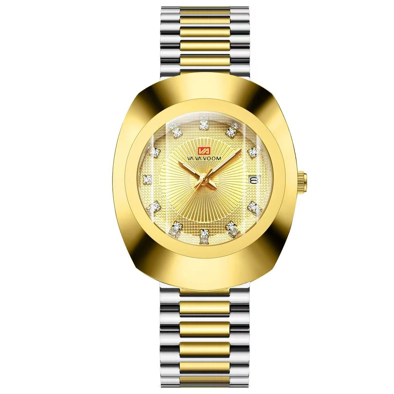 Golden - Hued Diamond - Inset Couple Quartz Watches with Waterproof Steel Straps, Loving You Every Moment