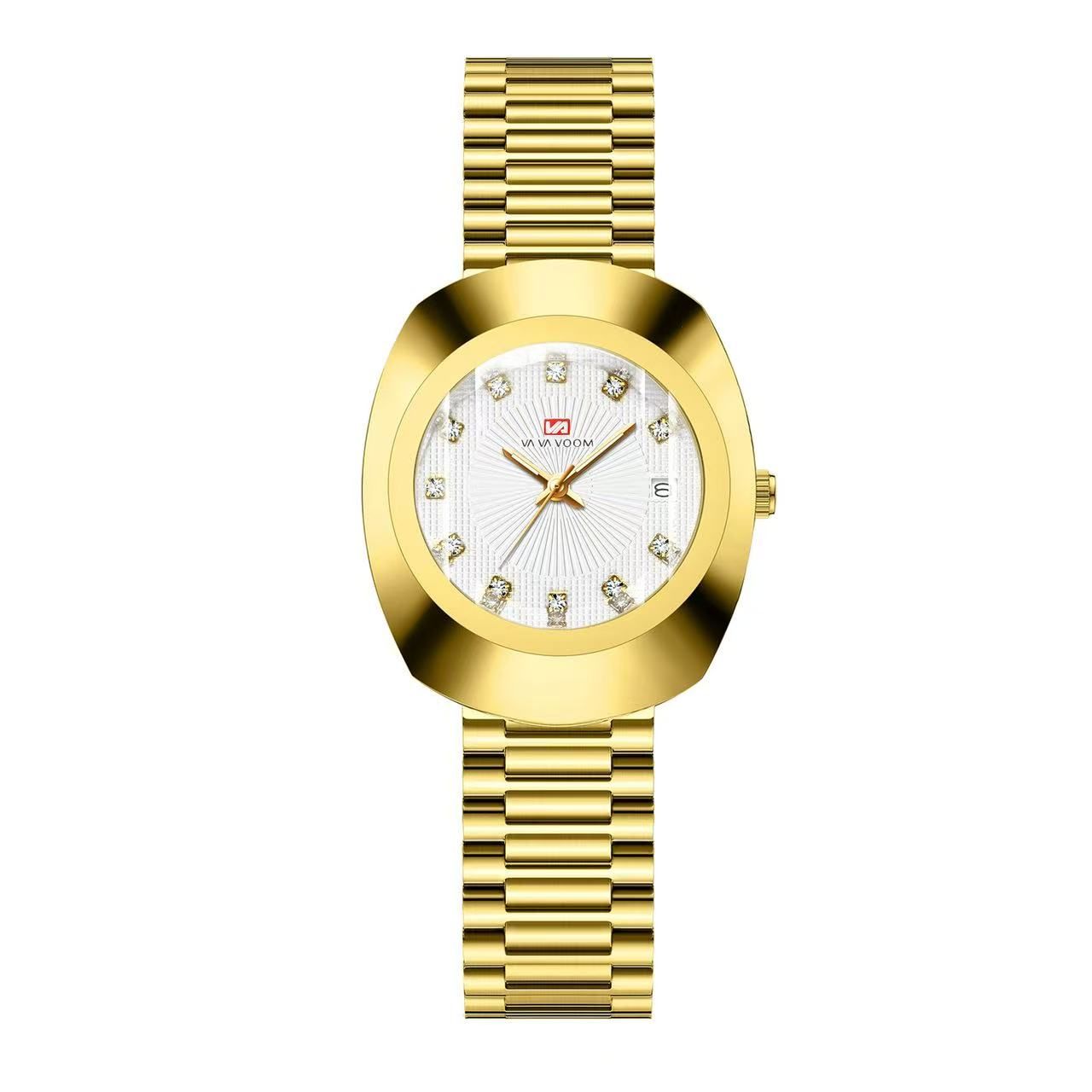 Golden - Hued Diamond - Inset Couple Quartz Watches with Waterproof Steel Straps, Loving You Every Moment
