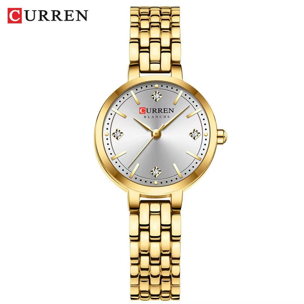 CURREN/Karui En 9106 Small-Dial Waterproof Women's Watch, a Casual Quartz Wristwatch Designed for Ladies, Features a Diamond-Inlaid Dial and a Scratch-Resistant Mirror.