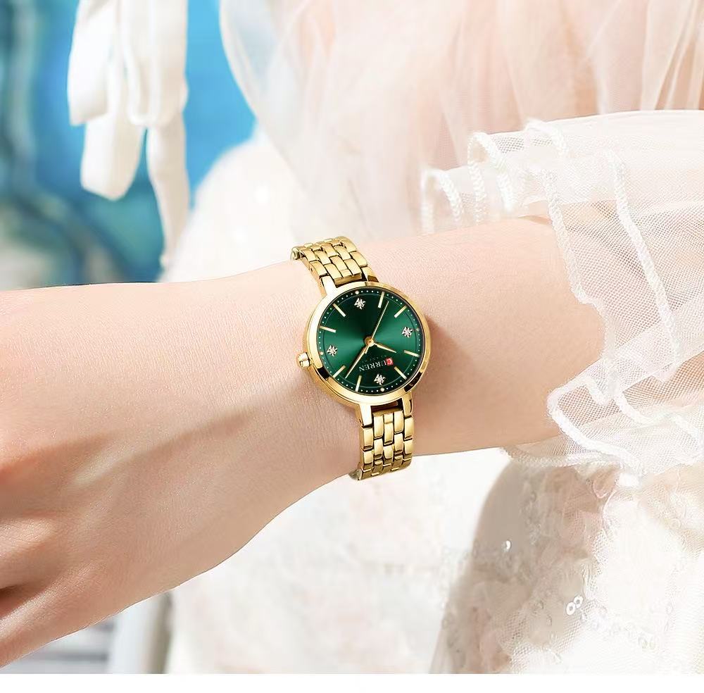 CURREN/Karui En 9106 Small-Dial Waterproof Women's Watch, a Casual Quartz Wristwatch Designed for Ladies, Features a Diamond-Inlaid Dial and a Scratch-Resistant Mirror.