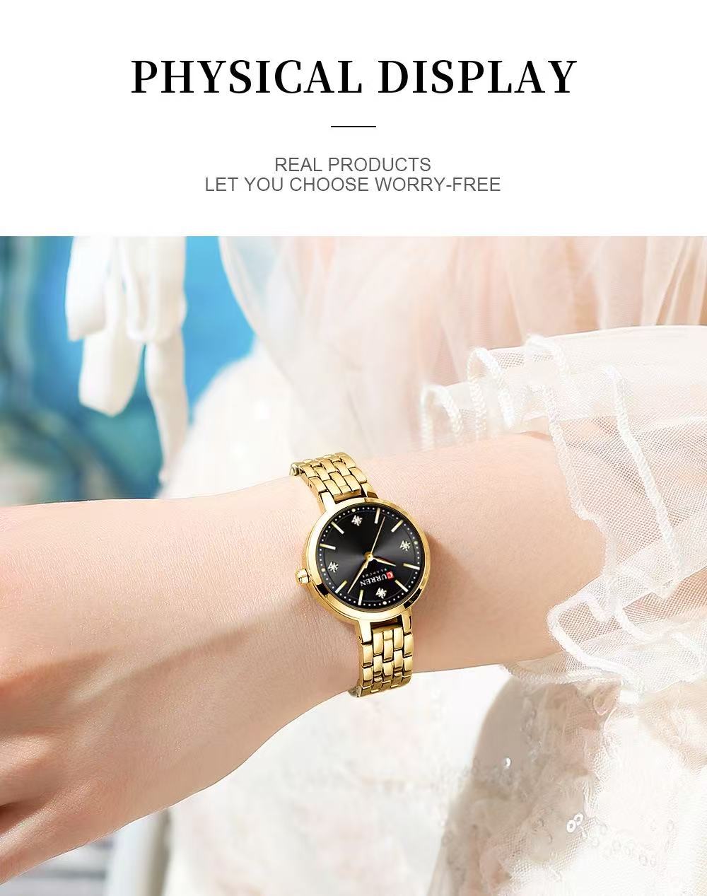 CURREN/Karui En 9106 Small-Dial Waterproof Women's Watch, a Casual Quartz Wristwatch Designed for Ladies, Features a Diamond-Inlaid Dial and a Scratch-Resistant Mirror.