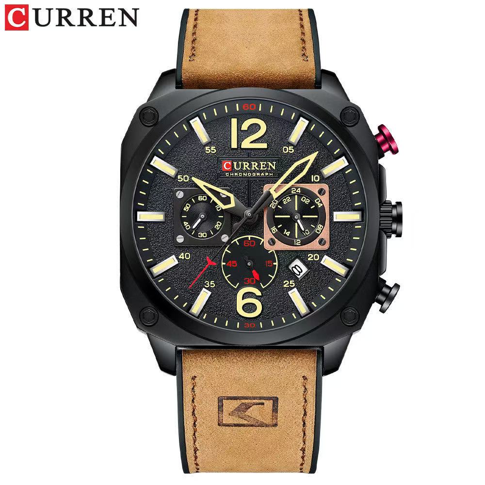 CURREN/Karuien 8398 Unisex Waterproof Square Watch, Sporty - Style Calendar Couple Six - Hand Watch with Luminous Hands Function