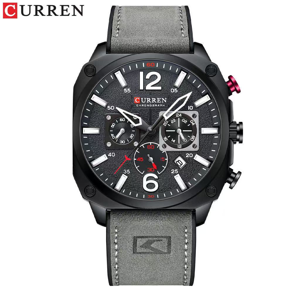CURREN/Karuien 8398 Unisex Waterproof Square Watch, Sporty - Style Calendar Couple Six - Hand Watch with Luminous Hands Function