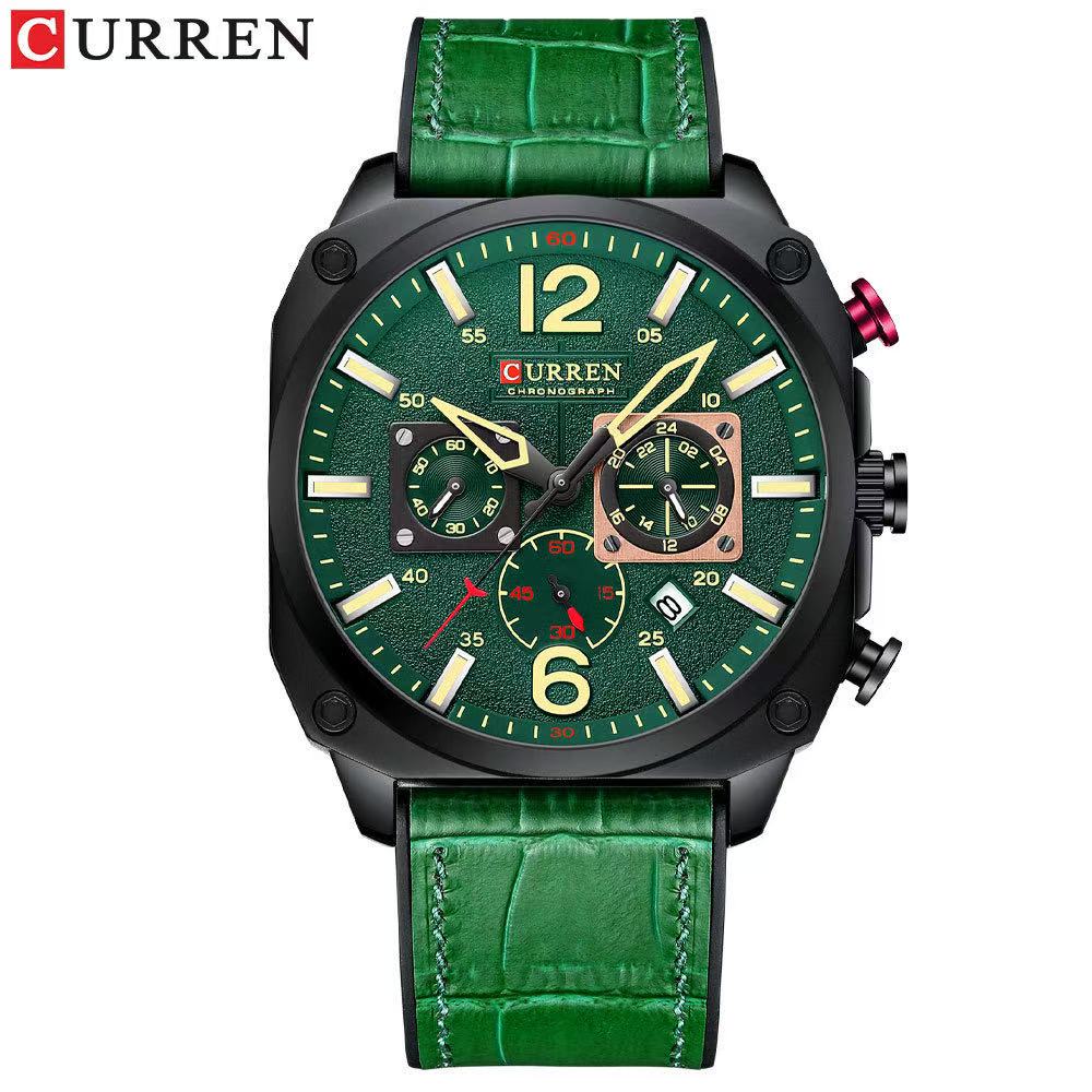 CURREN/Karuien 8398 Unisex Waterproof Square Watch, Sporty - Style Calendar Couple Six - Hand Watch with Luminous Hands Function