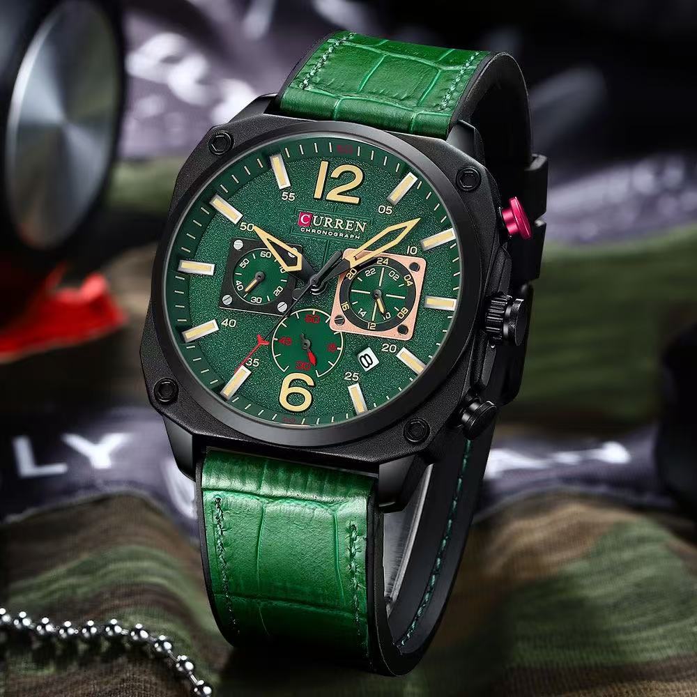 CURREN/Karuien 8398 Unisex Waterproof Square Watch, Sporty - Style Calendar Couple Six - Hand Watch with Luminous Hands Function