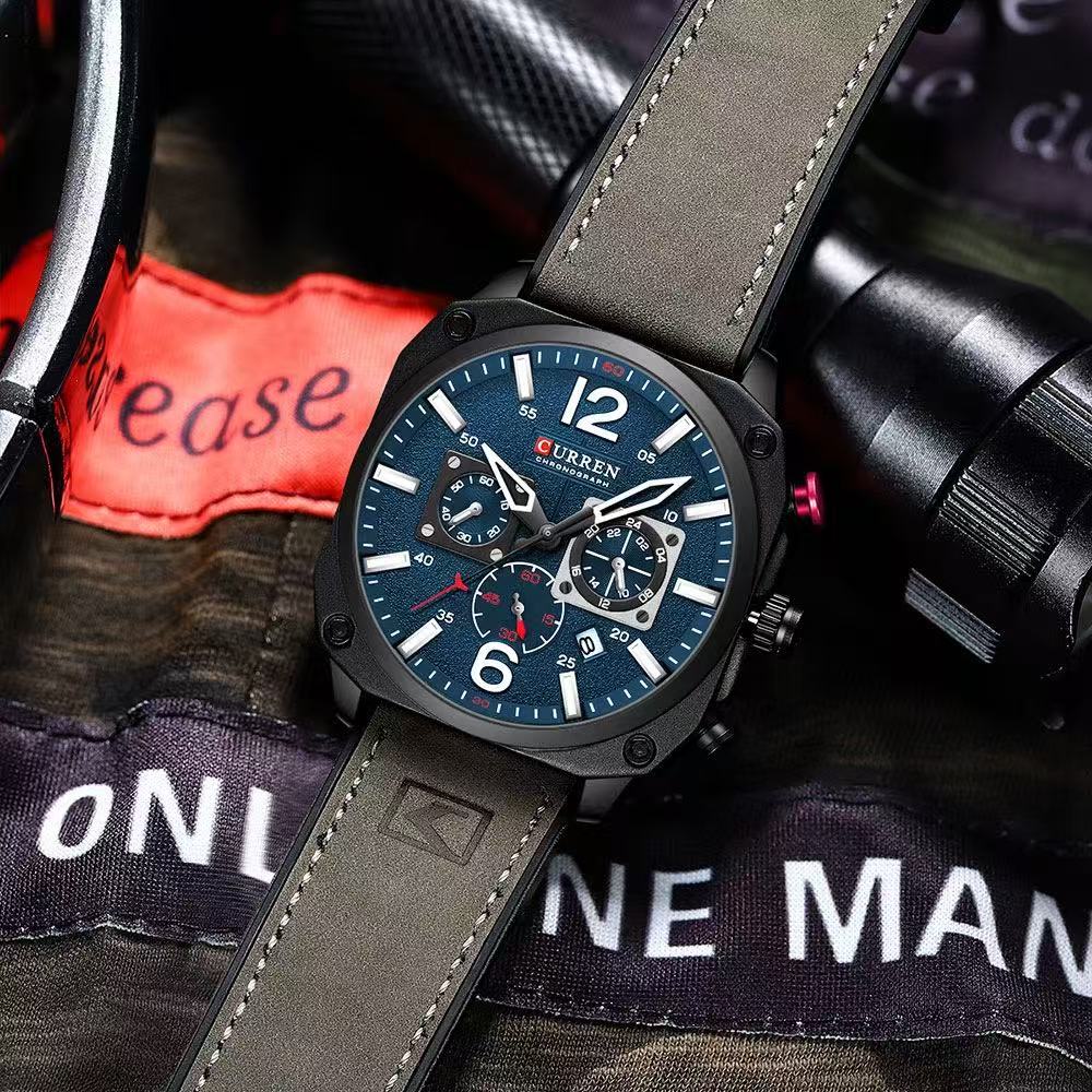 CURREN/Karuien 8398 Unisex Waterproof Square Watch, Sporty - Style Calendar Couple Six - Hand Watch with Luminous Hands Function