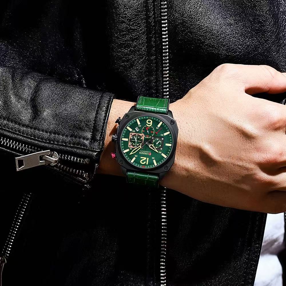CURREN/Karuien 8398 Unisex Waterproof Square Watch, Sporty - Style Calendar Couple Six - Hand Watch with Luminous Hands Function