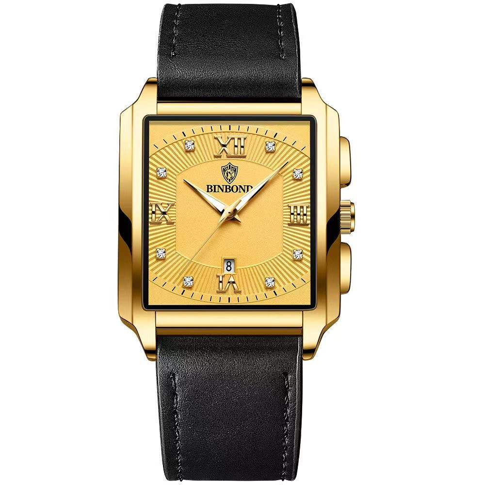 New Rectangular Men's Stainless Steel Strap Simple Sports Outdoor Calendar Quartz Watch Waterproof Wristwatch with Luminous Function