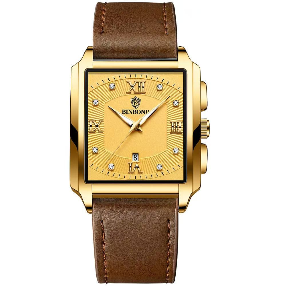 New Rectangular Men's Stainless Steel Strap Simple Sports Outdoor Calendar Quartz Watch Waterproof Wristwatch with Luminous Function