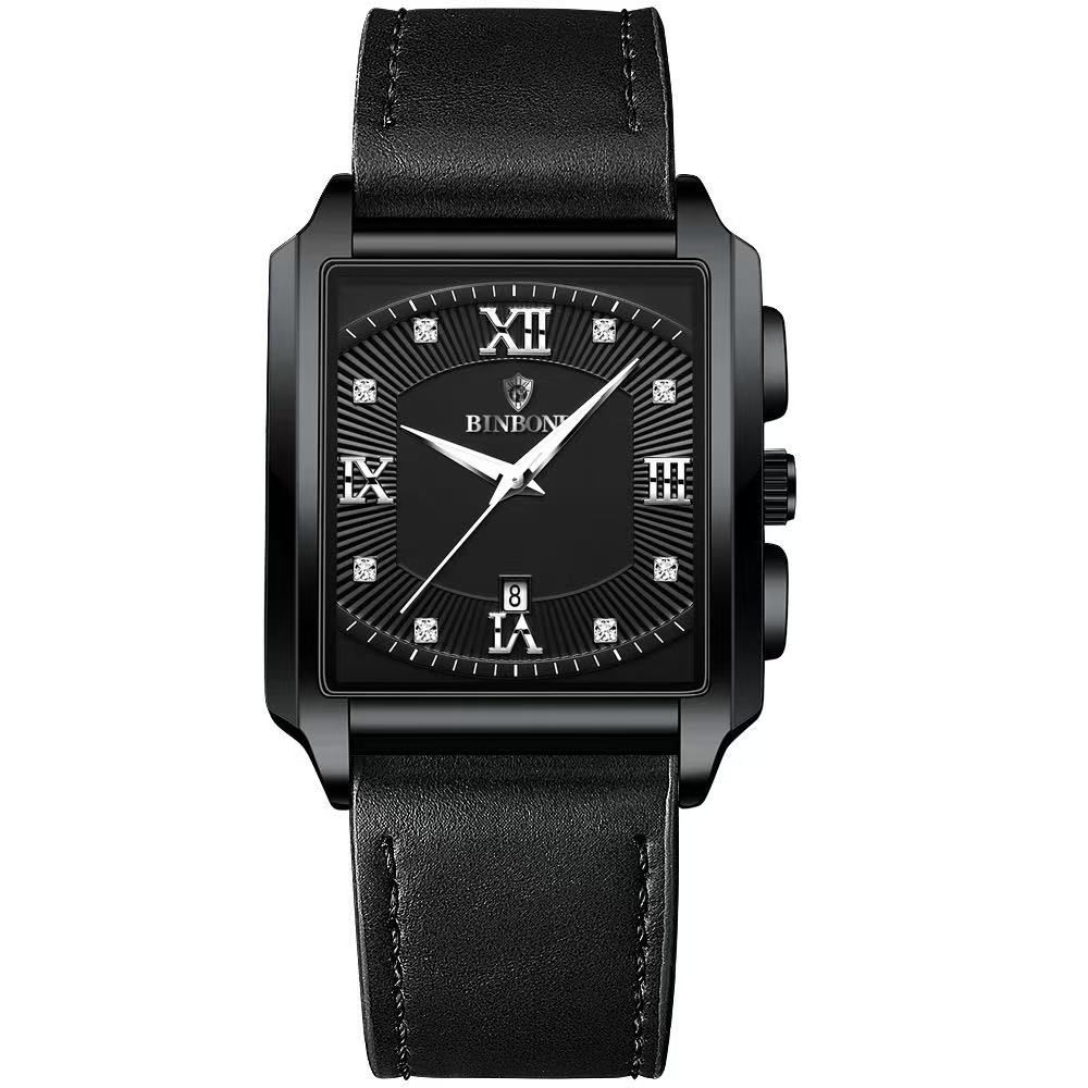 New Rectangular Men's Stainless Steel Strap Simple Sports Outdoor Calendar Quartz Watch Waterproof Wristwatch with Luminous Function