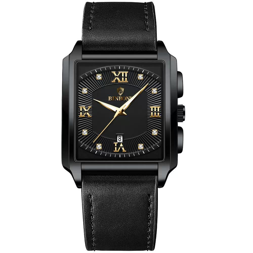 New Rectangular Men's Stainless Steel Strap Simple Sports Outdoor Calendar Quartz Watch Waterproof Wristwatch with Luminous Function