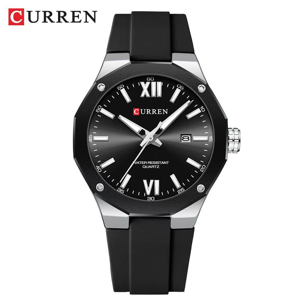 CURREN/Karui'en 8465 Unisex Rubber Strap Waterproof Wristwatch Large Dial Calendar Men's Watch Couple Watch Sports