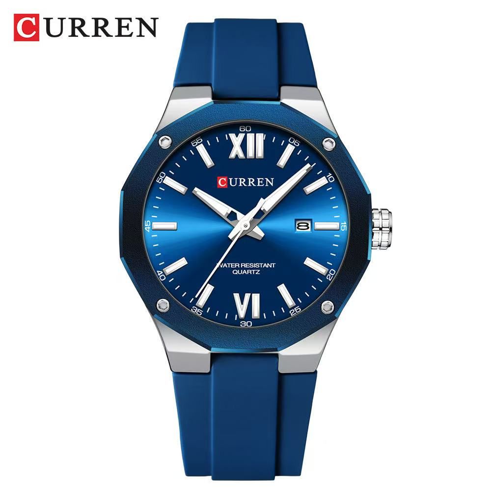 CURREN/Karui'en 8465 Unisex Rubber Strap Waterproof Wristwatch Large Dial Calendar Men's Watch Couple Watch Sports