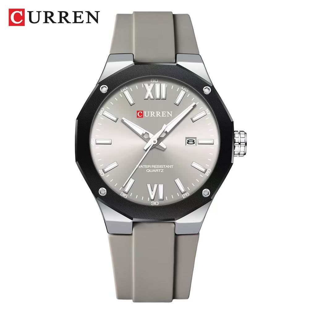 CURREN/Karui'en 8465 Unisex Rubber Strap Waterproof Wristwatch Large Dial Calendar Men's Watch Couple Watch Sports