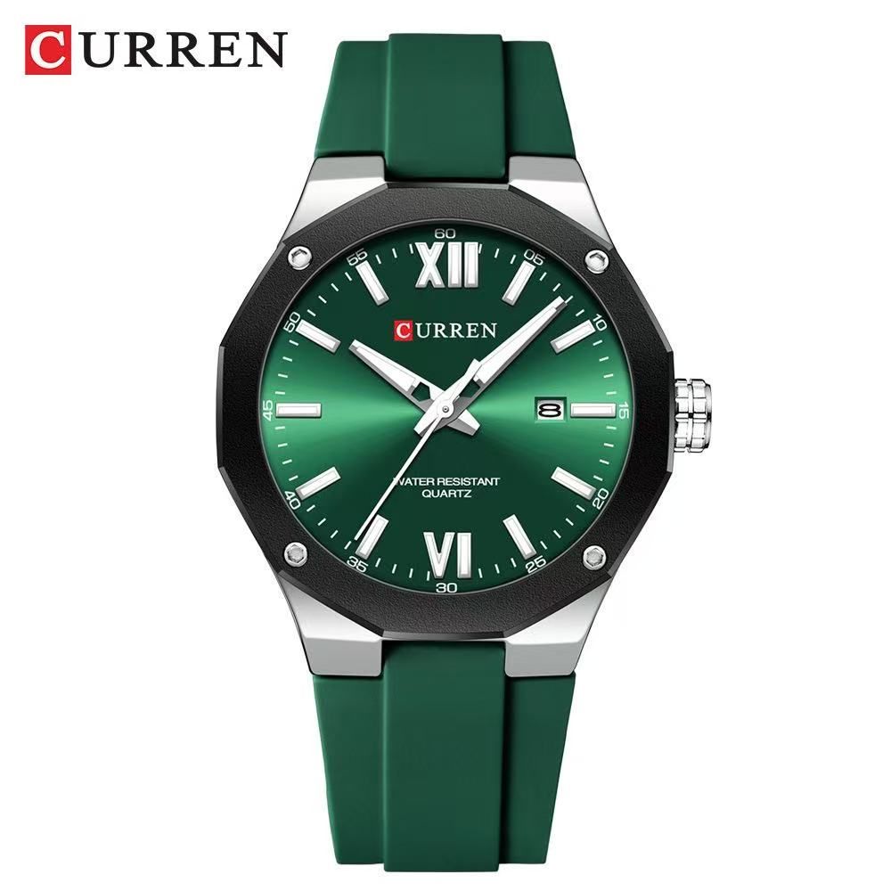 CURREN/Karui'en 8465 Unisex Rubber Strap Waterproof Wristwatch Large Dial Calendar Men's Watch Couple Watch Sports