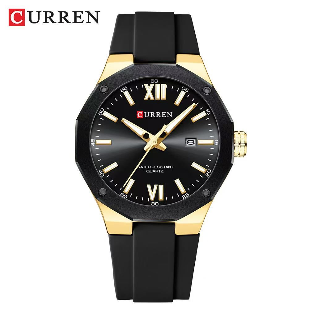 CURREN/Karui'en 8465 Unisex Rubber Strap Waterproof Wristwatch Large Dial Calendar Men's Watch Couple Watch Sports