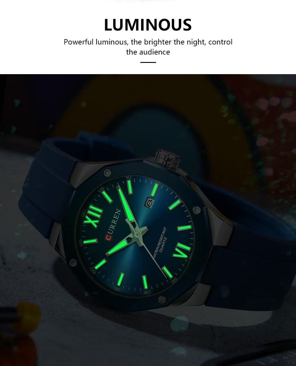 CURREN/Karui'en 8465 Unisex Rubber Strap Waterproof Wristwatch Large Dial Calendar Men's Watch Couple Watch Sports