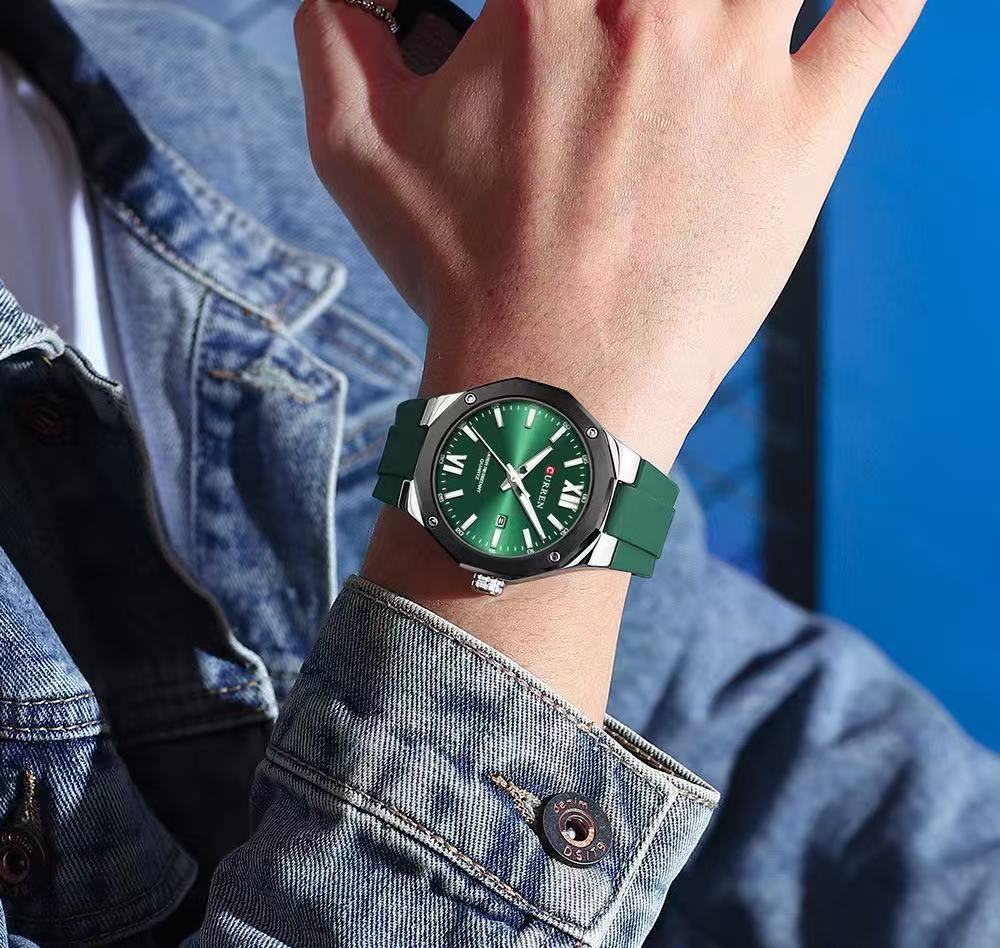 CURREN/Karui'en 8465 Unisex Rubber Strap Waterproof Wristwatch Large Dial Calendar Men's Watch Couple Watch Sports