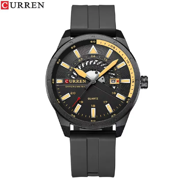 CURREN/Karui'en 8421 Round Waterproof Rubber Strap Wristwatch Couple Simple Sports Style Calendar Watch Quartz Watch