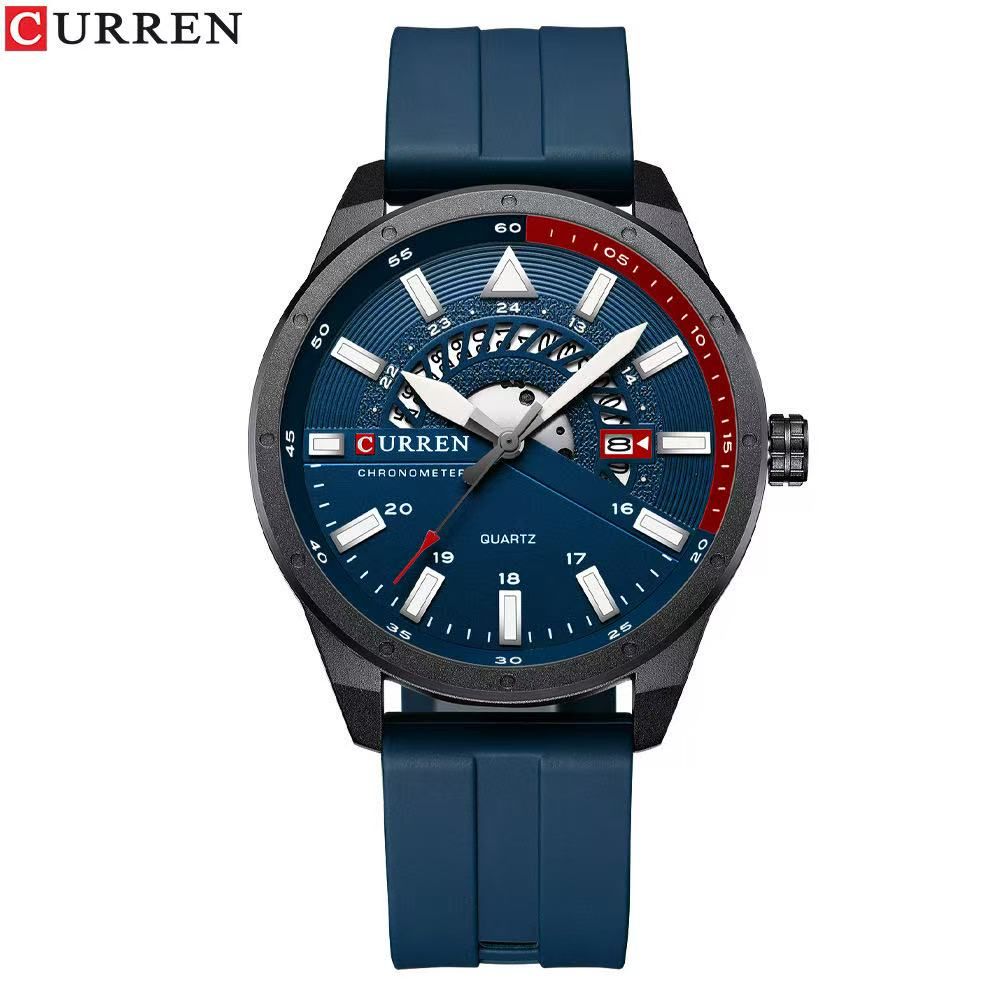CURREN/Karui'en 8421 Round Waterproof Rubber Strap Wristwatch Couple Simple Sports Style Calendar Watch Quartz Watch