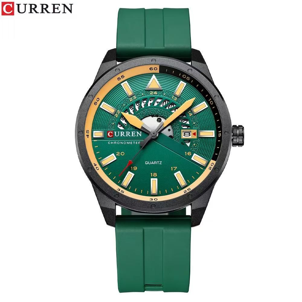 CURREN/Karui'en 8421 Round Waterproof Rubber Strap Wristwatch Couple Simple Sports Style Calendar Watch Quartz Watch
