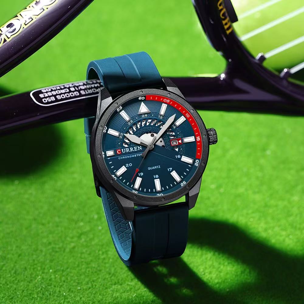 CURREN/Karui'en 8421 Round Waterproof Rubber Strap Wristwatch Couple Simple Sports Style Calendar Watch Quartz Watch