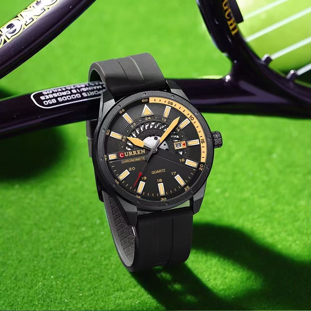 CURREN/Karui'en 8421 Round Waterproof Rubber Strap Wristwatch Couple Simple Sports Style Calendar Watch Quartz Watch