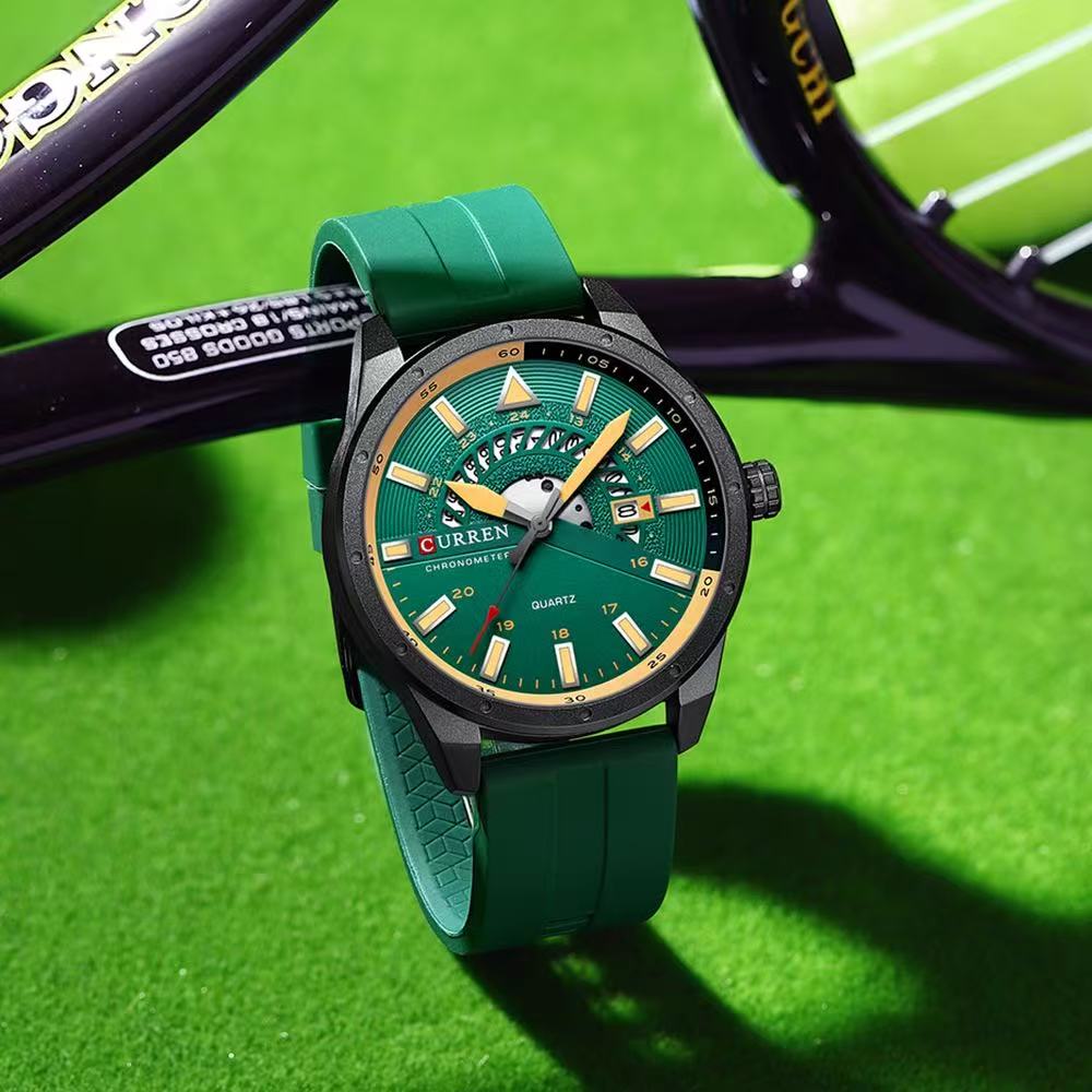 CURREN/Karui'en 8421 Round Waterproof Rubber Strap Wristwatch Couple Simple Sports Style Calendar Watch Quartz Watch