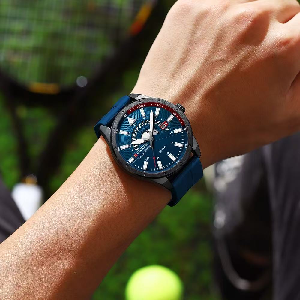 CURREN/Karui'en 8421 Round Waterproof Rubber Strap Wristwatch Couple Simple Sports Style Calendar Watch Quartz Watch