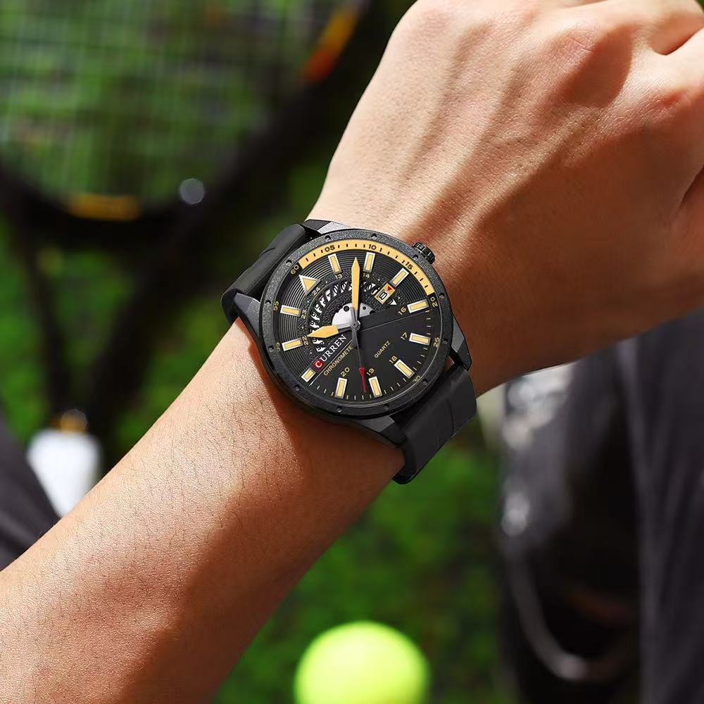 CURREN/Karui'en 8421 Round Waterproof Rubber Strap Wristwatch Couple Simple Sports Style Calendar Watch Quartz Watch