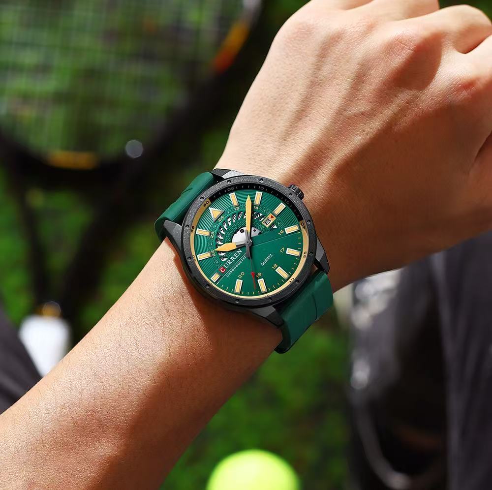 CURREN/Karui'en 8421 Round Waterproof Rubber Strap Wristwatch Couple Simple Sports Style Calendar Watch Quartz Watch