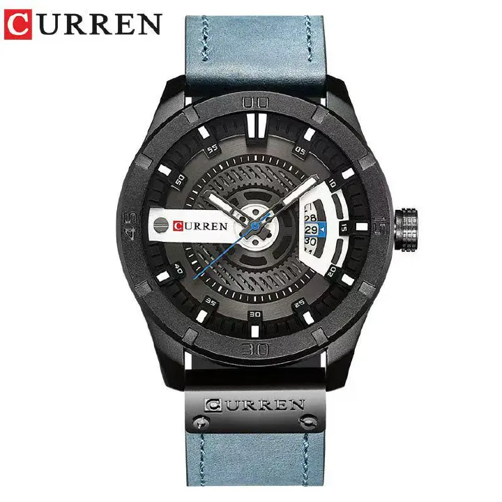 CURREN 8301 Men's Belt Watch, Waterproof, Personality Leather Wristwatch, Fashionable Quartz Watch with Calendar