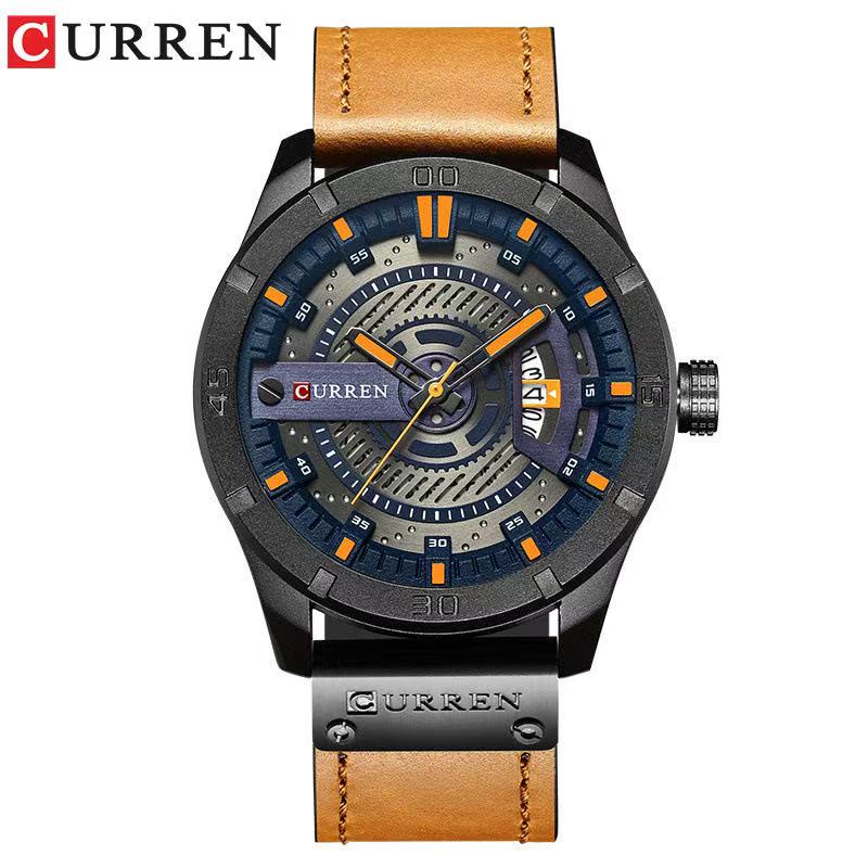 CURREN 8301 Men's Belt Watch, Waterproof, Personality Leather Wristwatch, Fashionable Quartz Watch with Calendar