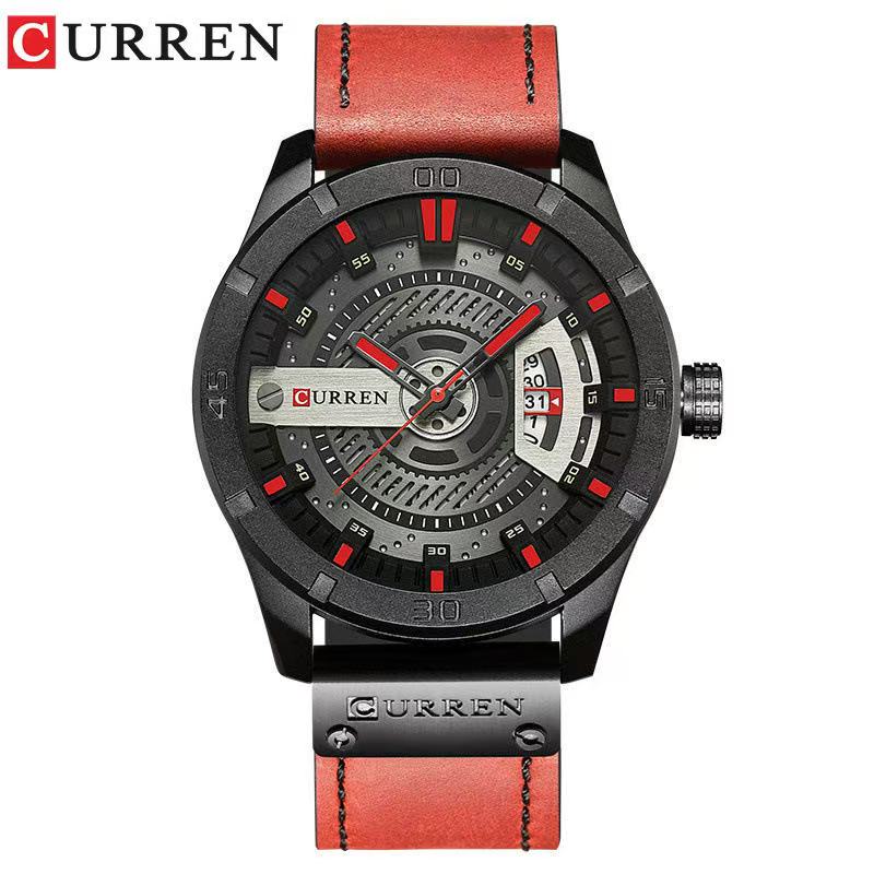 CURREN 8301 Men's Belt Watch, Waterproof, Personality Leather Wristwatch, Fashionable Quartz Watch with Calendar