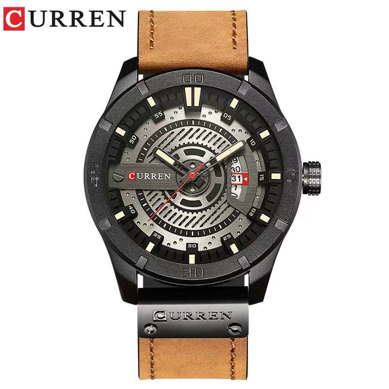 CURREN 8301 Men's Belt Watch, Waterproof, Personality Leather Wristwatch, Fashionable Quartz Watch with Calendar