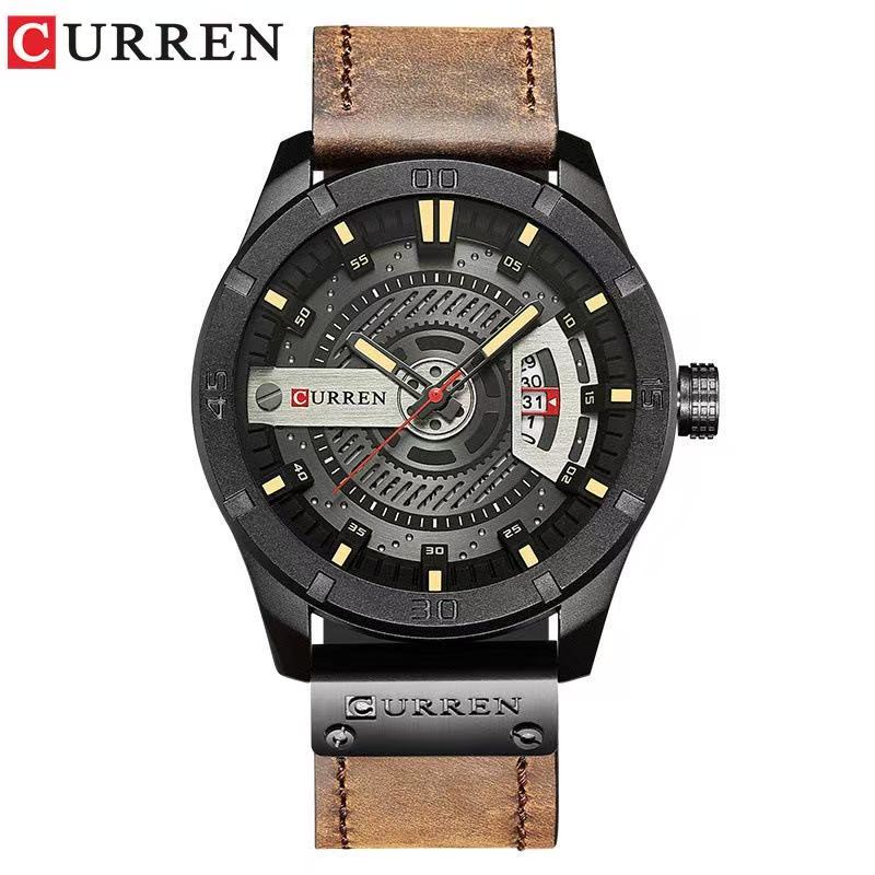 CURREN 8301 Men's Belt Watch, Waterproof, Personality Leather Wristwatch, Fashionable Quartz Watch with Calendar
