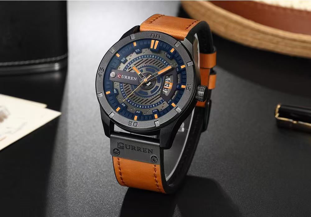 CURREN 8301 Men's Belt Watch, Waterproof, Personality Leather Wristwatch, Fashionable Quartz Watch with Calendar